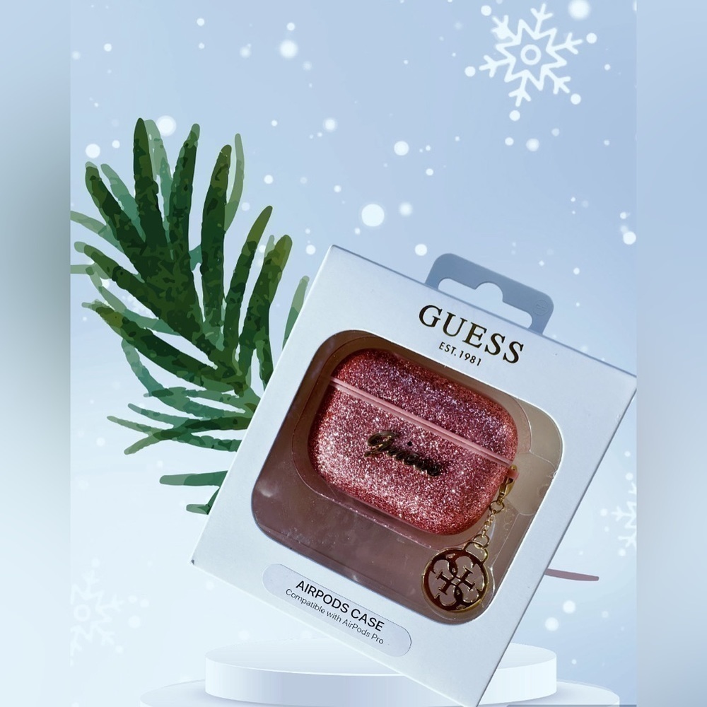 Guess Pink Gold Glittery AirPods Case